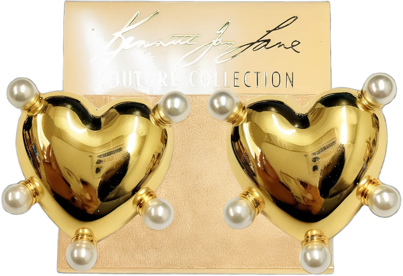Gold Heart Post Earrings w/ Pearls