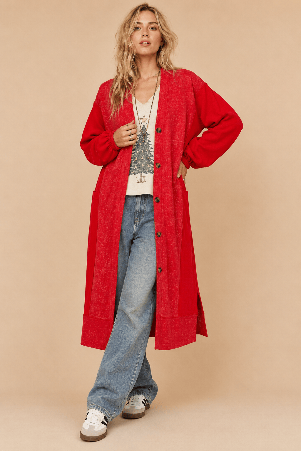 Longline Duster Cardigan / Red