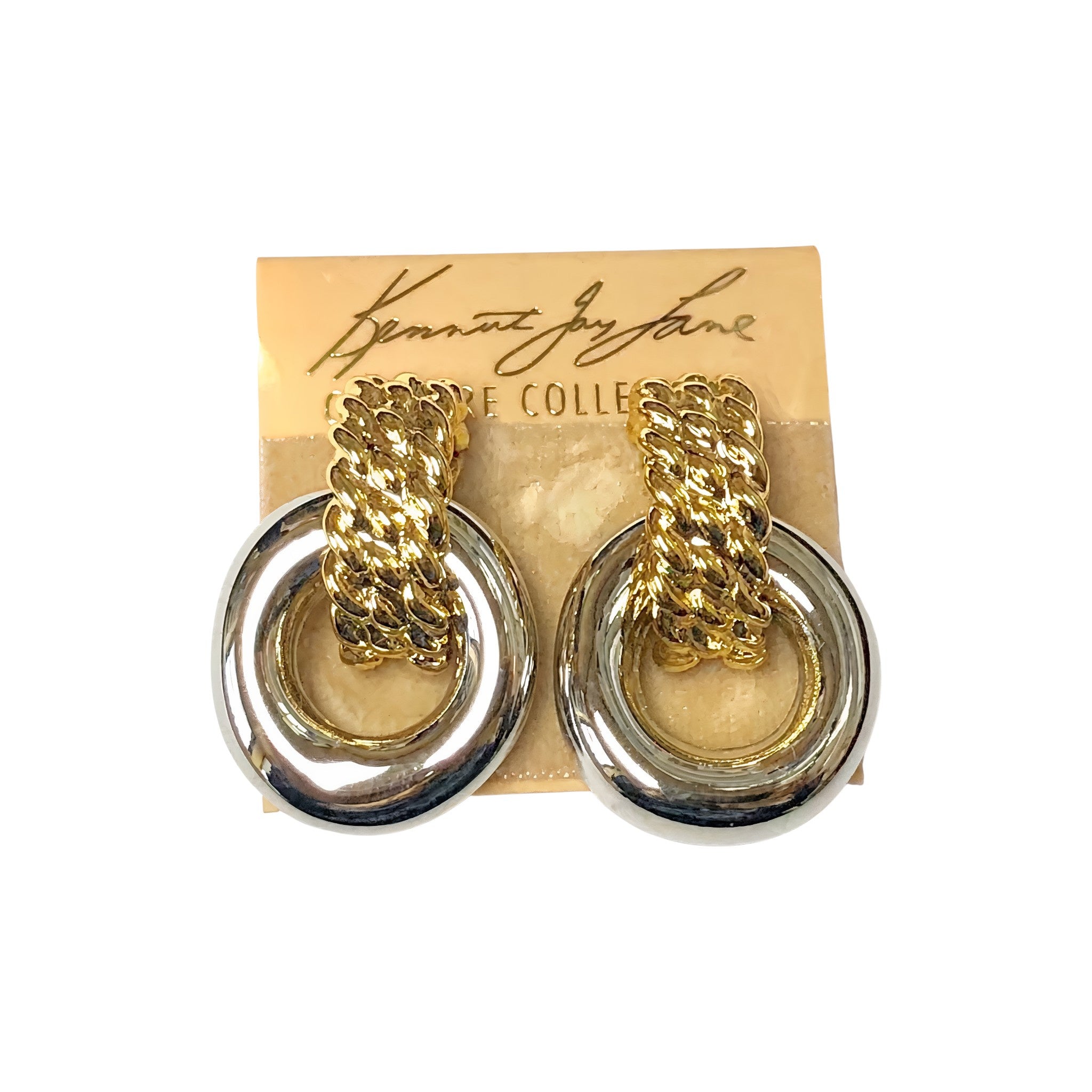 1.5" Gold & Silver Doorknocker Clip Earring