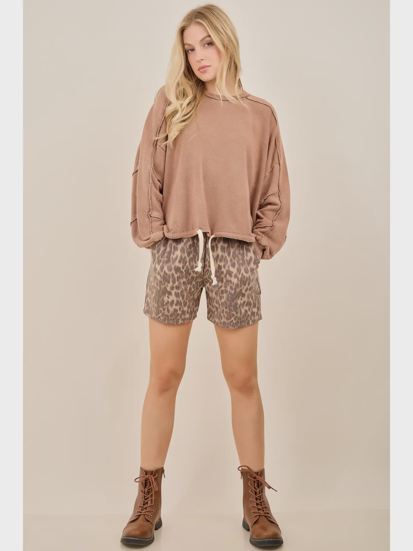 Leopard Terry Shorts / Mocha