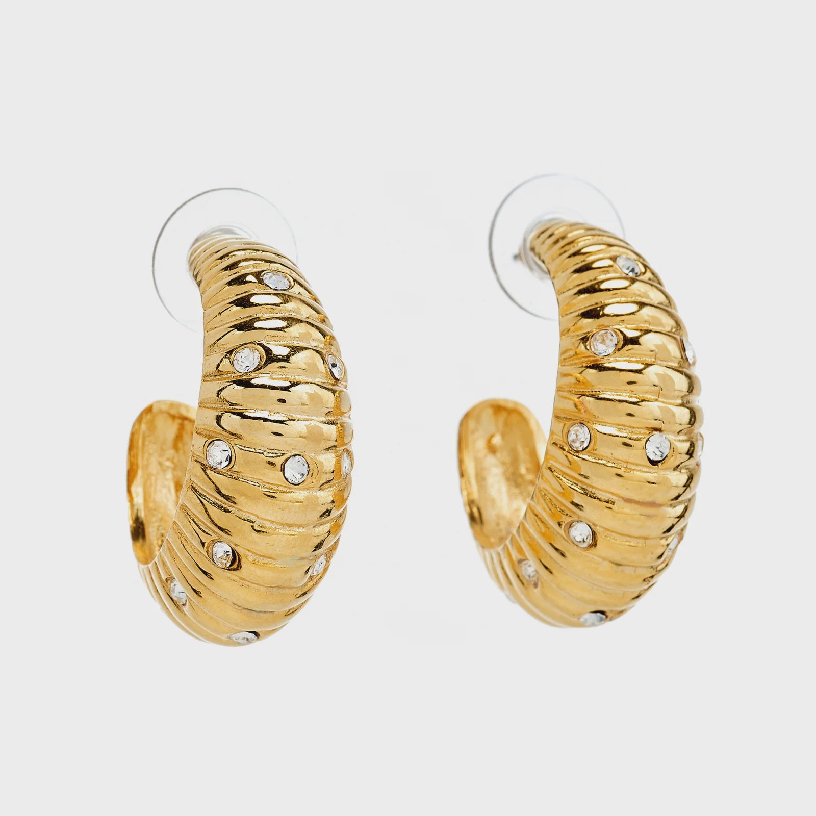 Gold & Crystal Shrimp Hoop Earrings