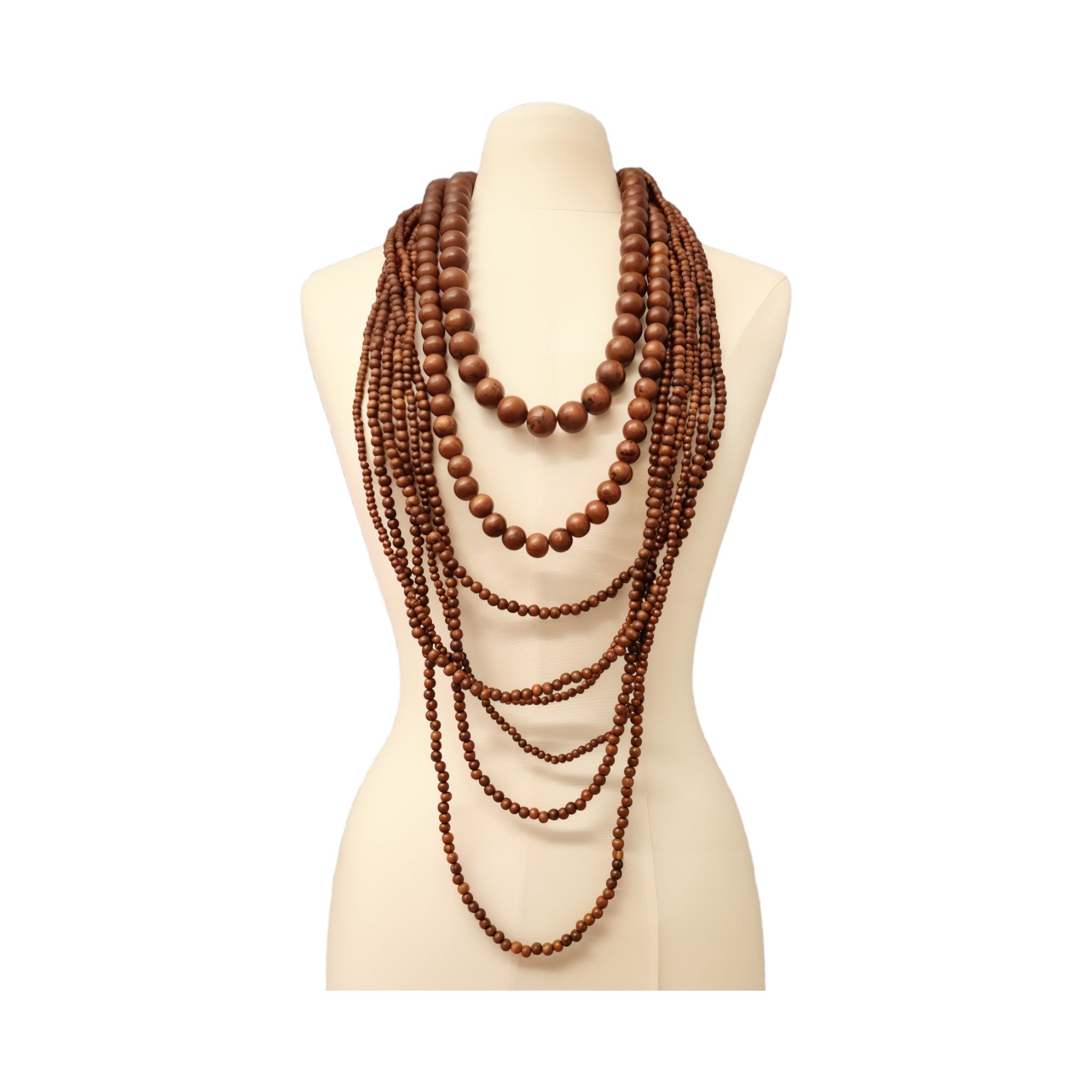 26" - 33" 8 Row Wood Bead Necklace