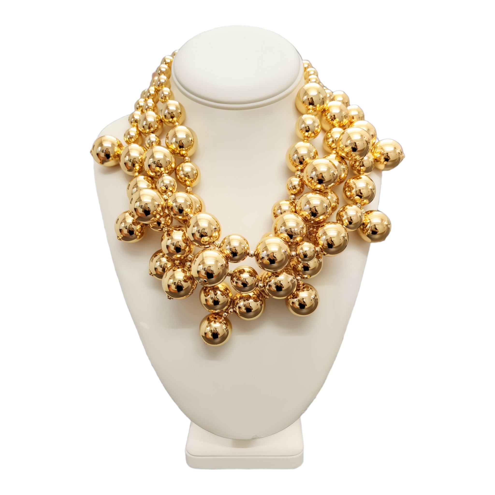 3 Row Polished Gold Cluster Necklace