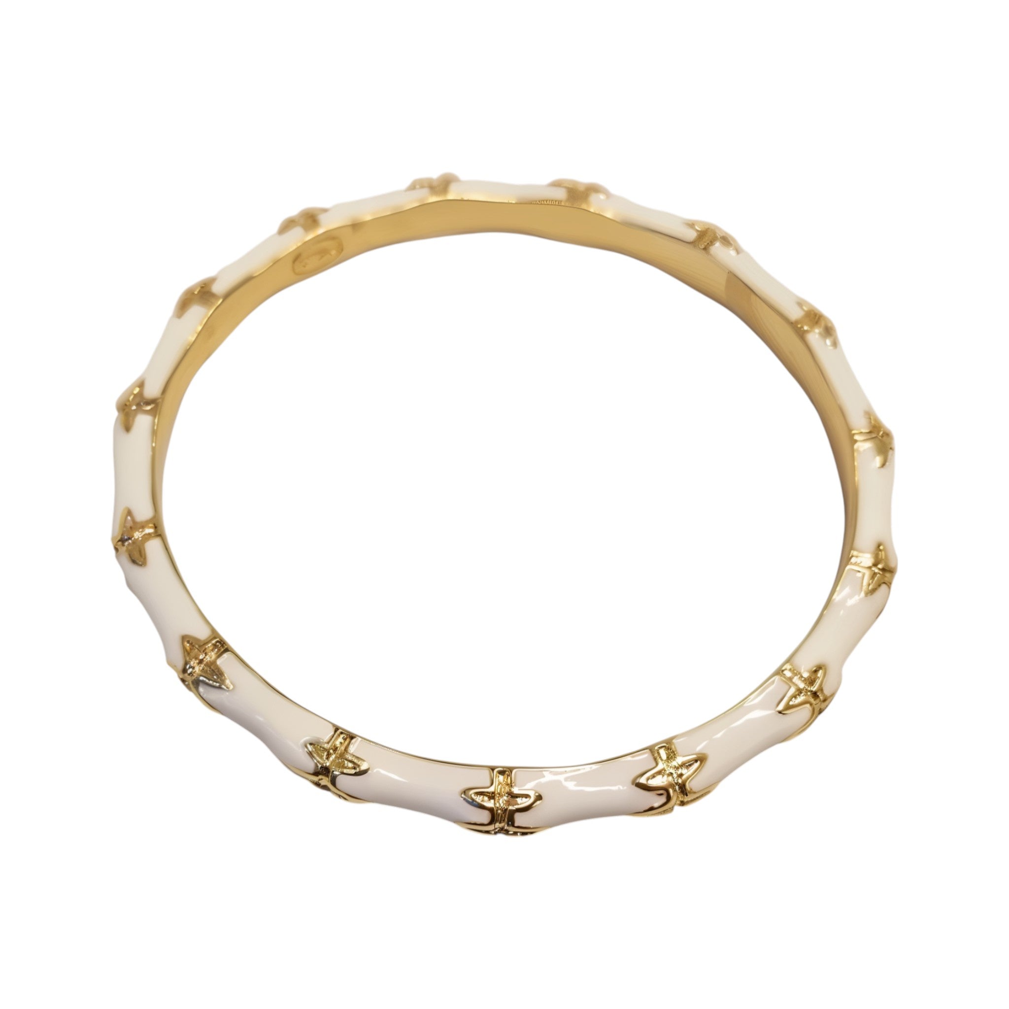 Gold + White Enamel Bamboo Bangle