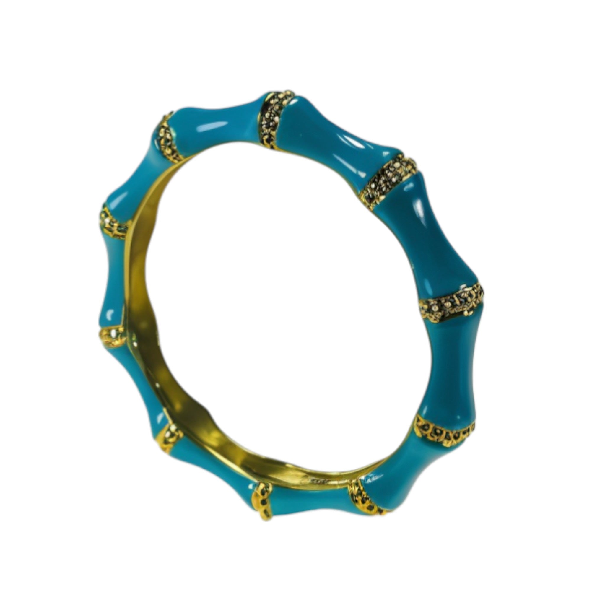 Gold & Turquoise Enamel Bamboo Bangle