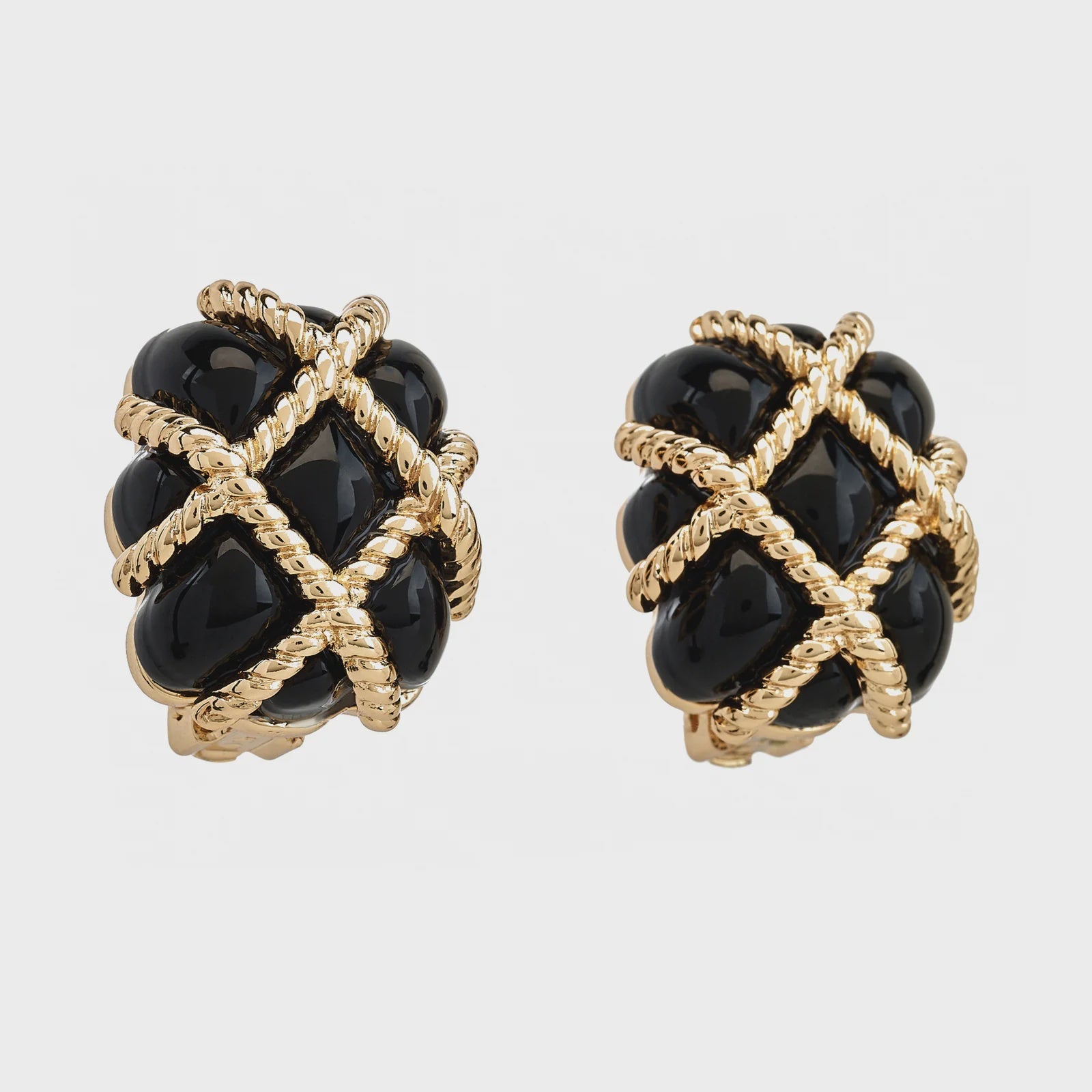 Gold Quilted Clip Earring / Black
