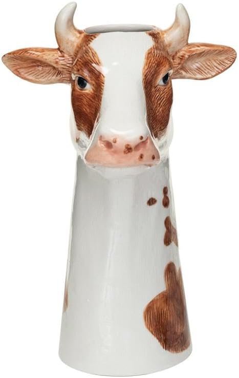 Hand-Painted Stoneware Cow Vase