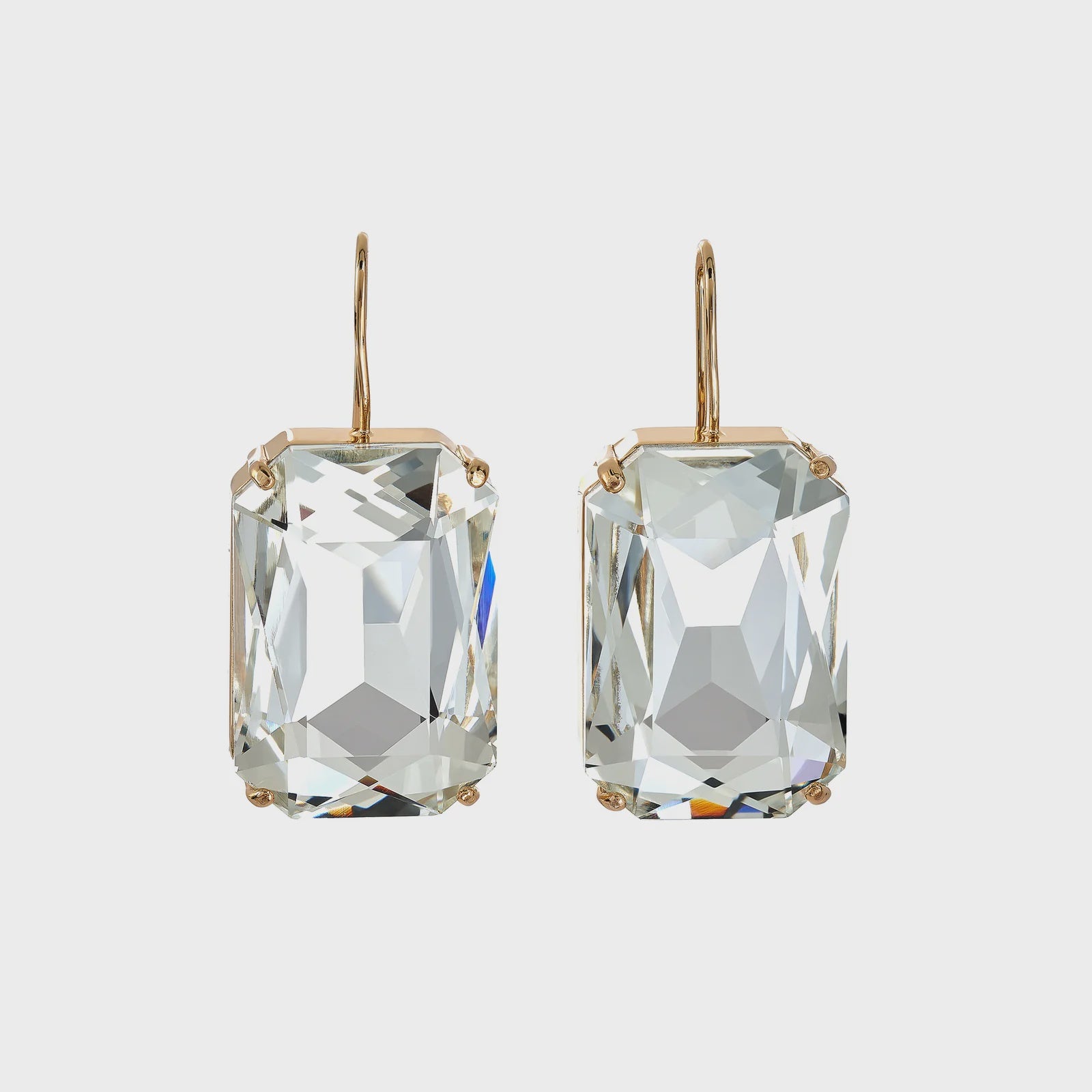 Emerald Cut Crystal Fishhook Earrings