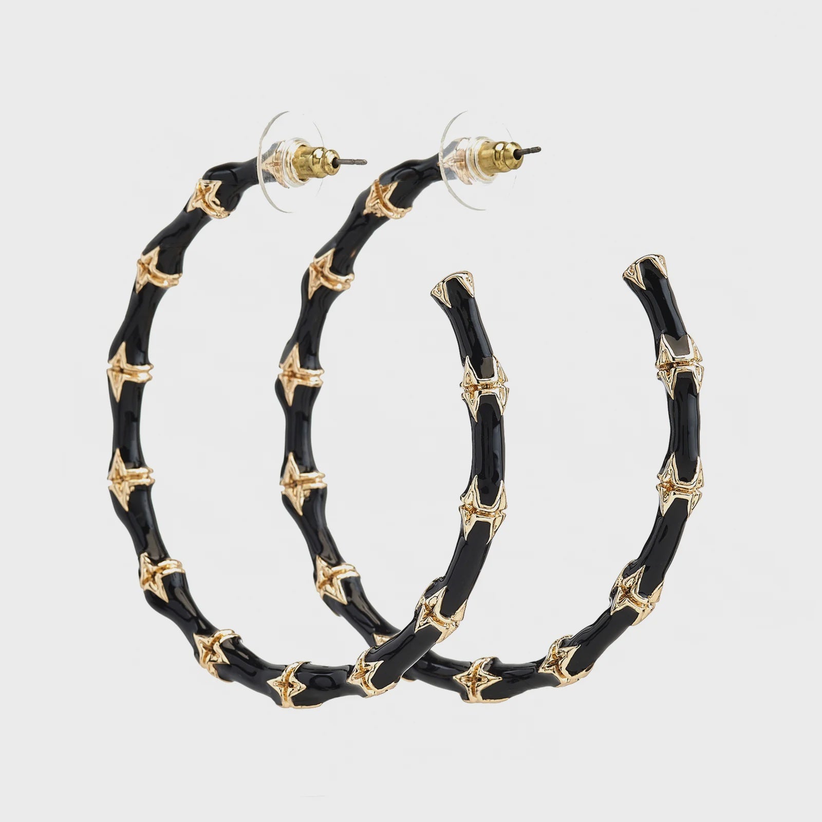 2.5" Gold + Enamel Hoop Earrings / Black