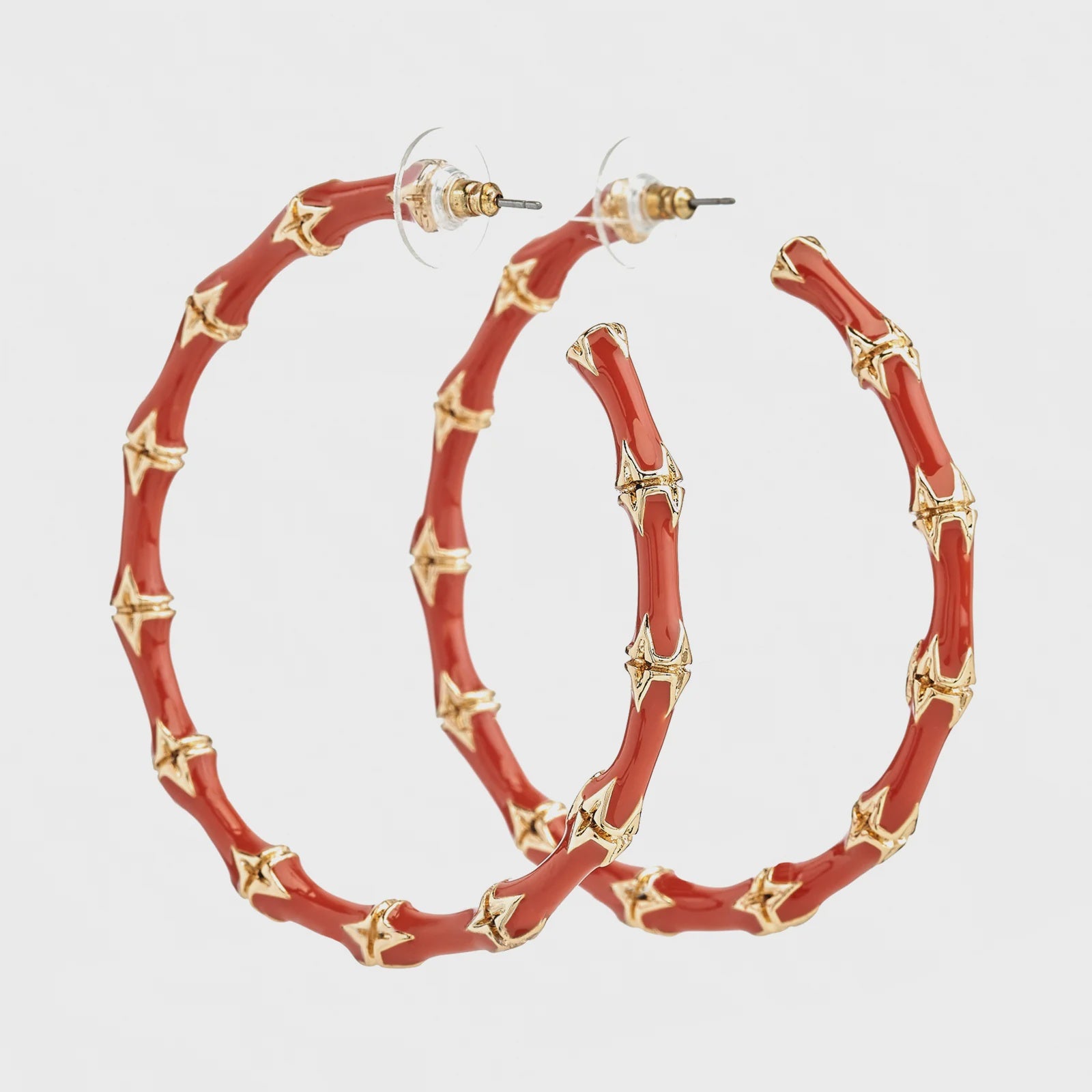 2.5" Gold + Enamel Hoop Earrings / Red