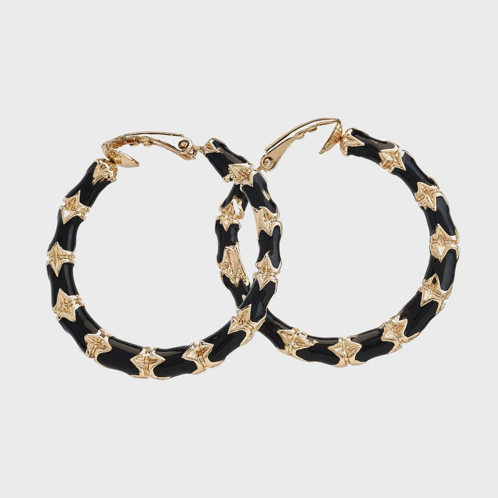 1.25" Gold + Enamel Hoop Earrings / Black