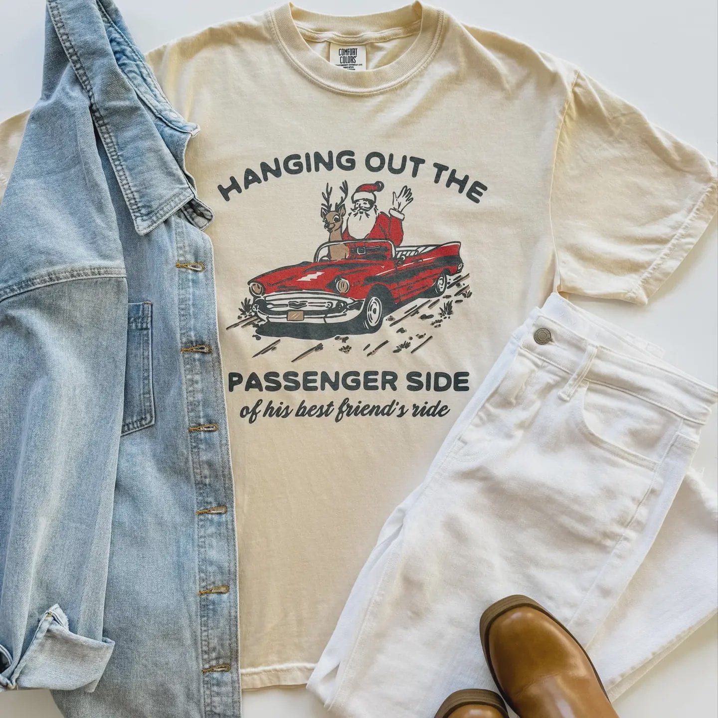 Passenger Side Santa Car Tee / Ivory