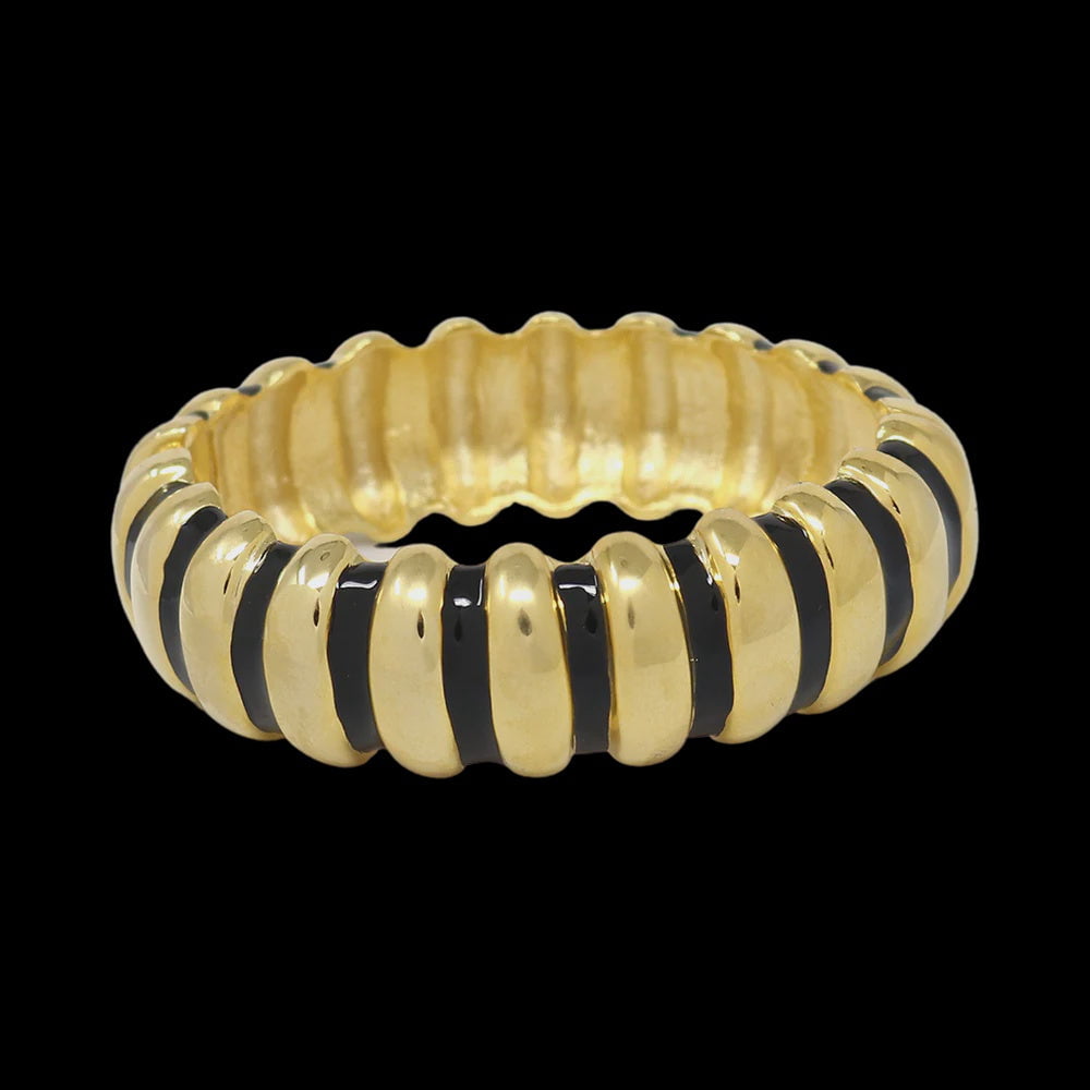 Gold + Enamel Ribbed Bracelet / Black