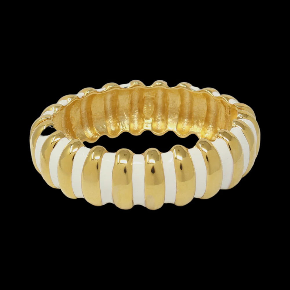Gold + Enamel Ribbed Bracelet / White