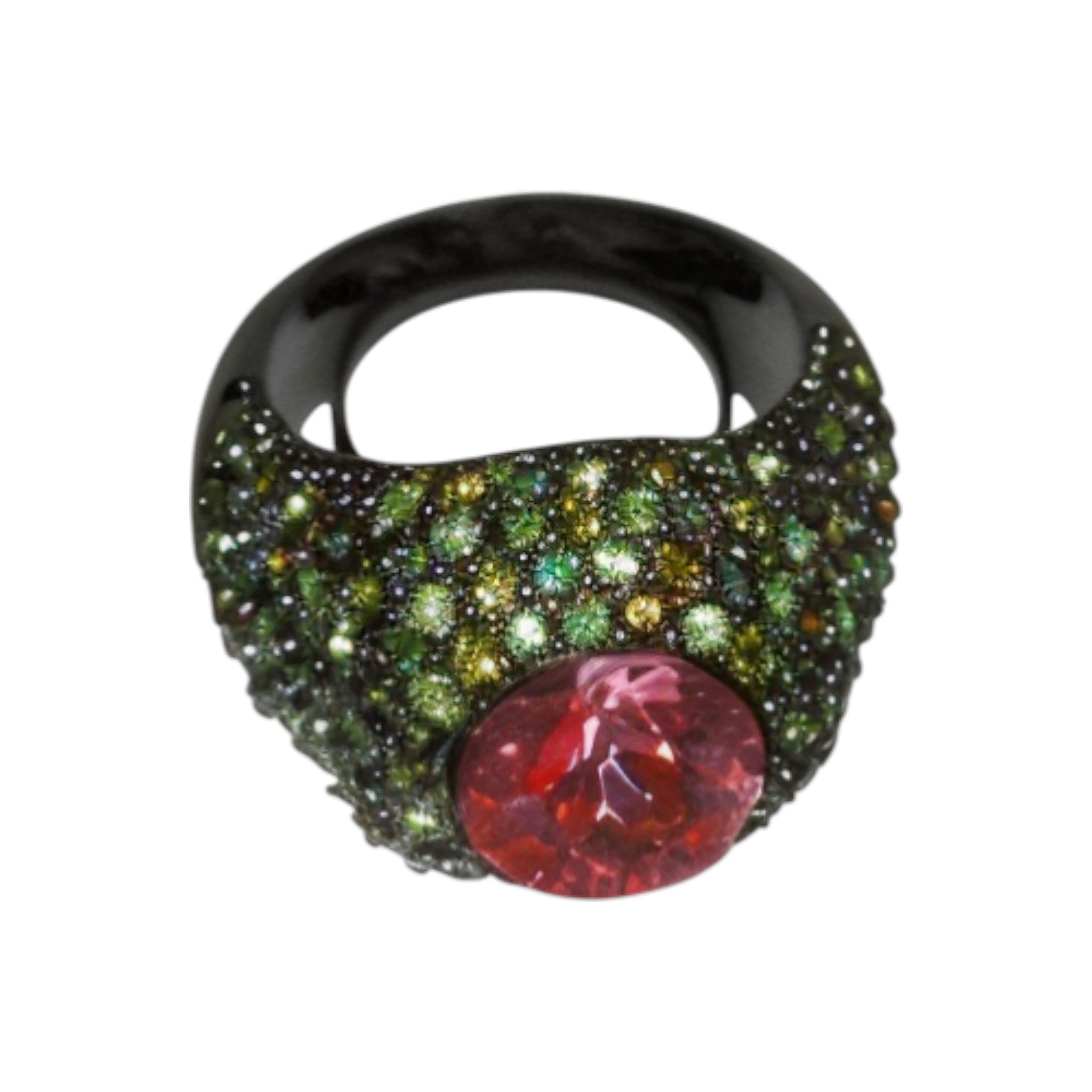 Gunmetal Pave Adjustable Ring / Green + Pink