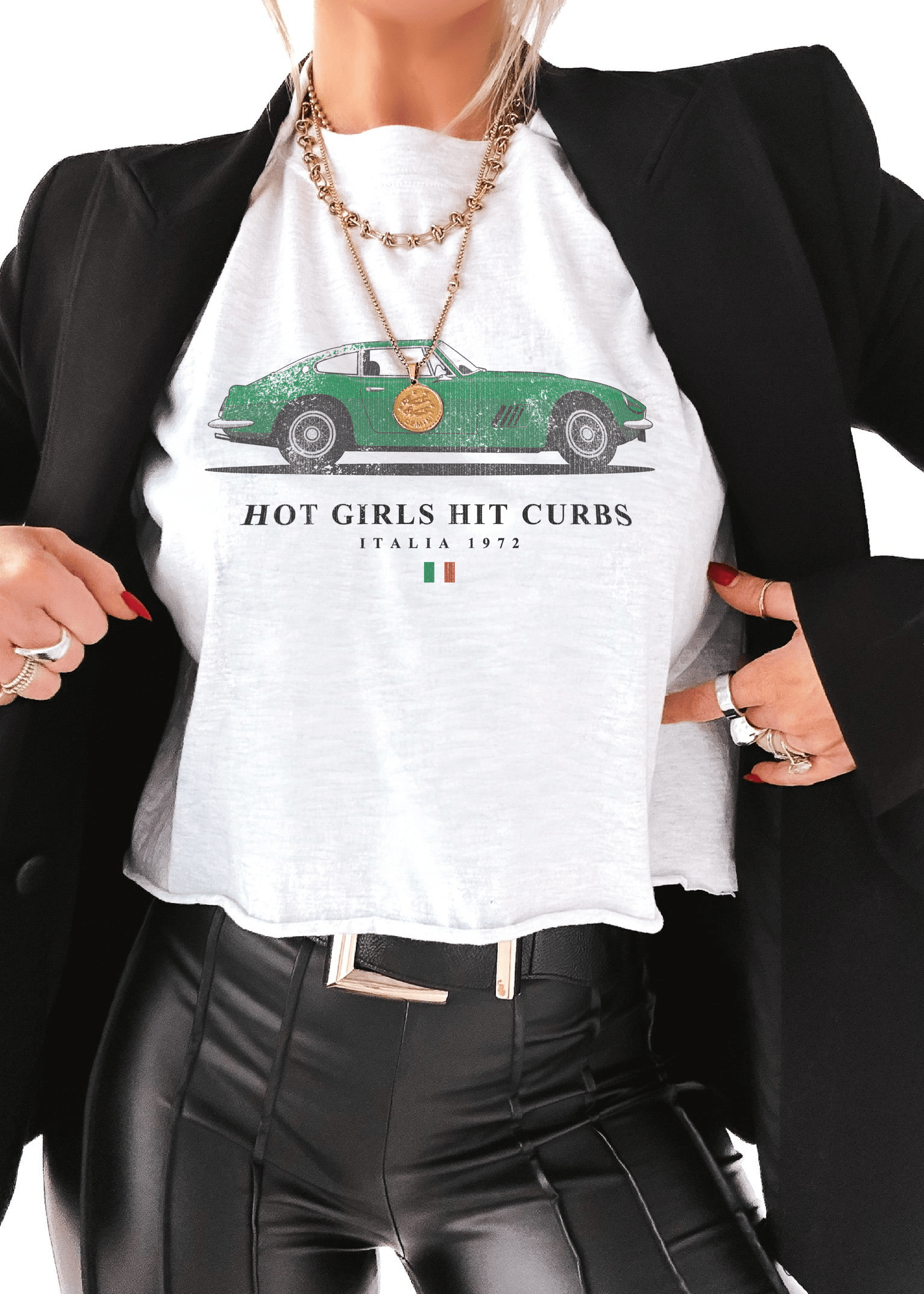 CROPPED HOT GIRLS HIT CURBS GRAPHIC TEE / Ash Grey