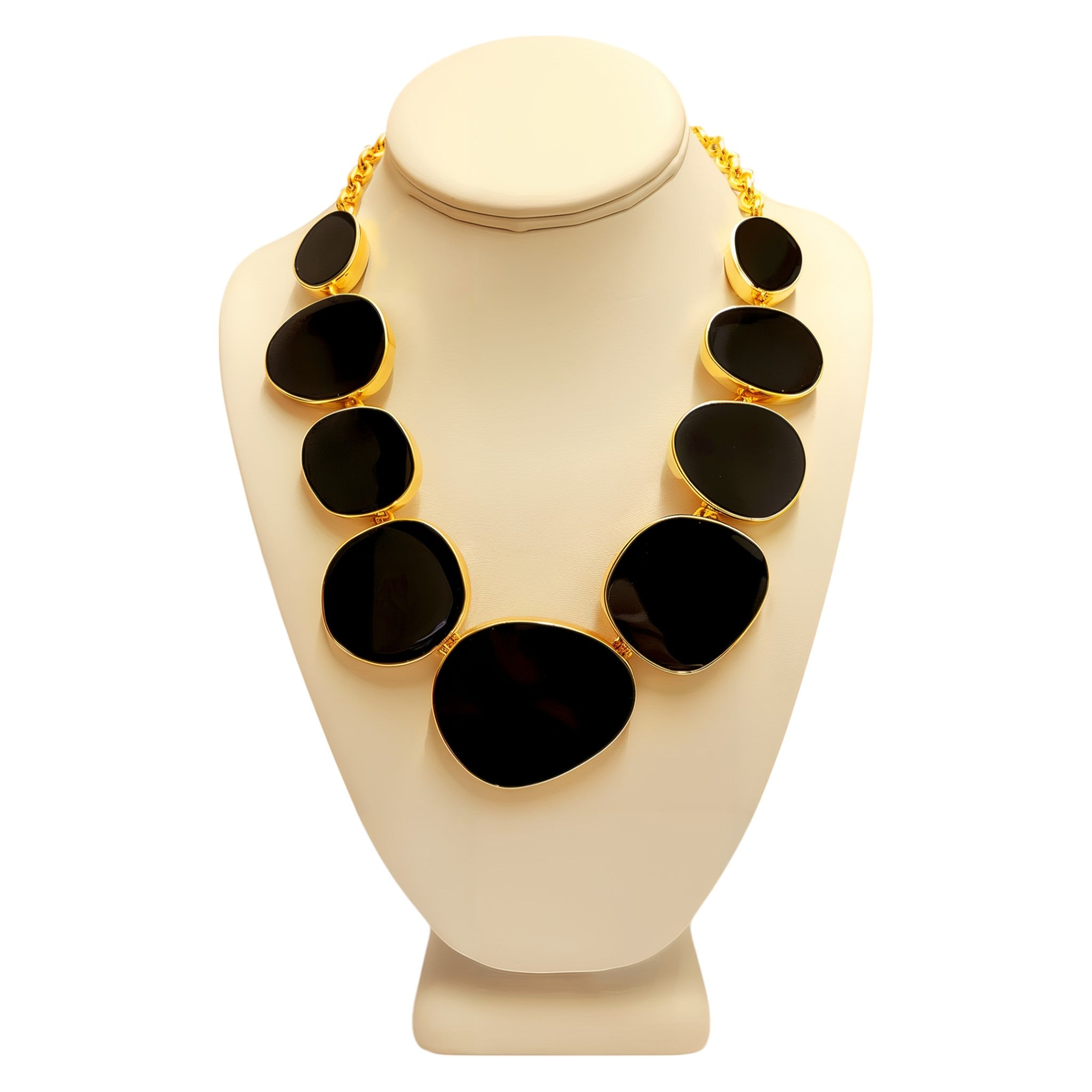 15" Gold & Black Enamel Abstract Shapes Necklace
