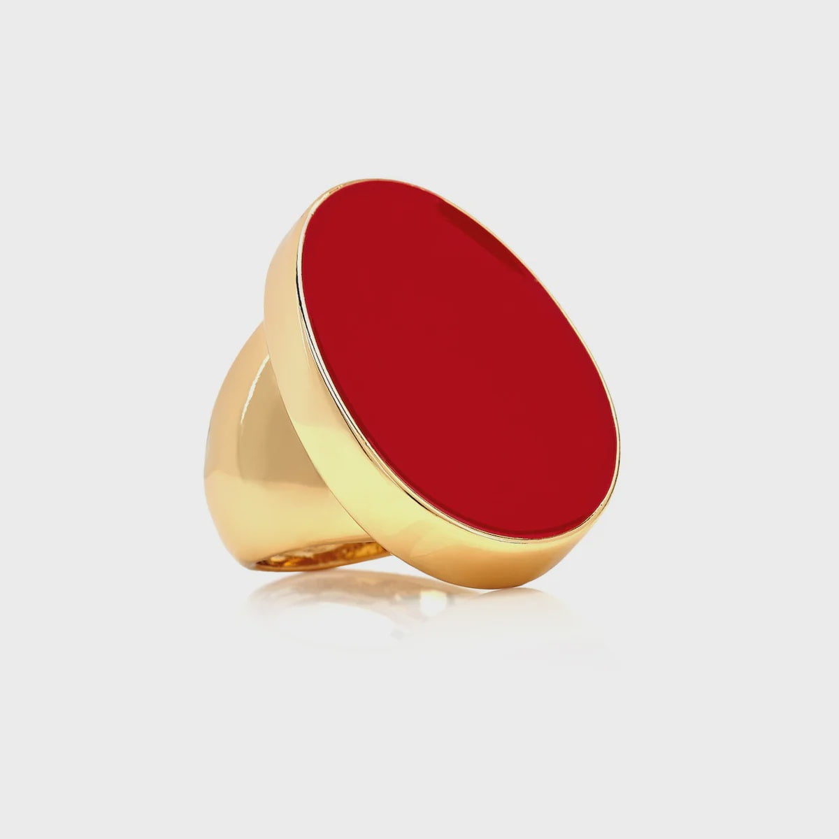 1" Gold + Red Kidney Shape Adjustable Ring