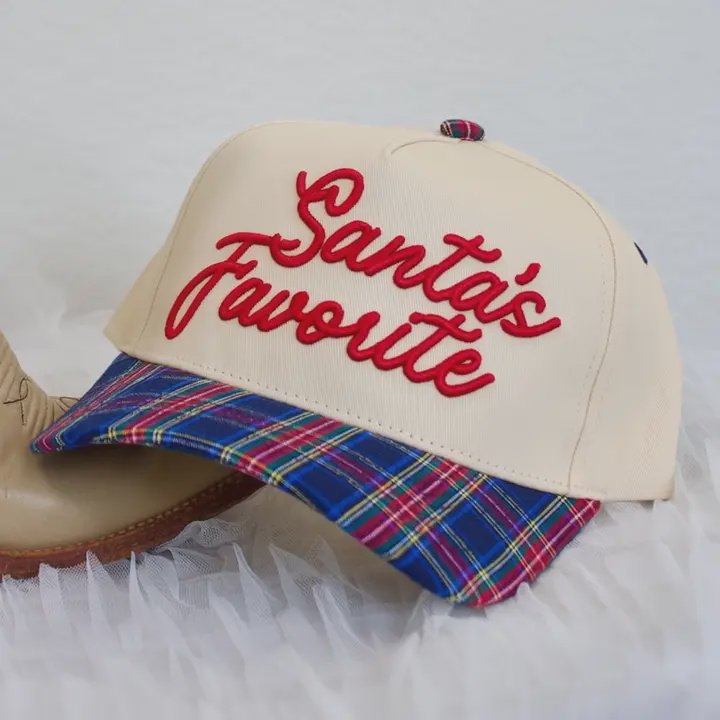Santa's Favorite Canvas Cap / Ivory Navy Plaid