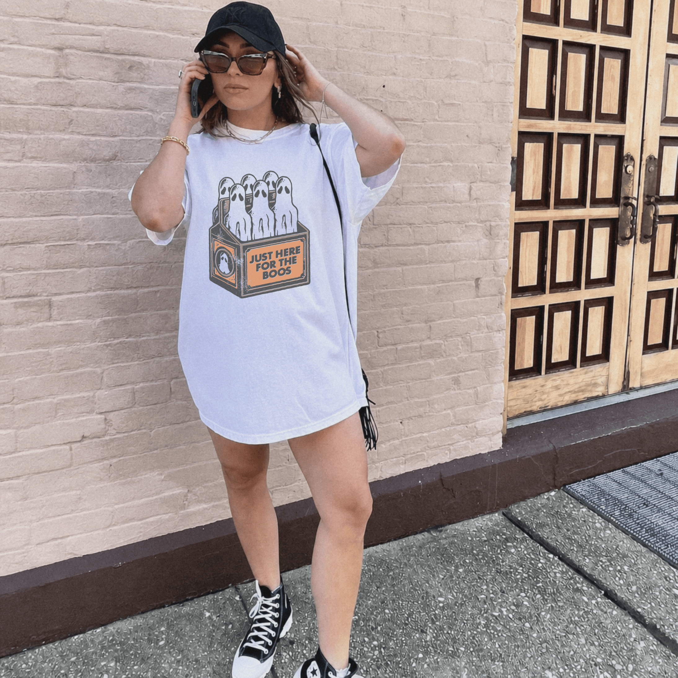 Just Here for the Boos Ghost Halloween Tee / White