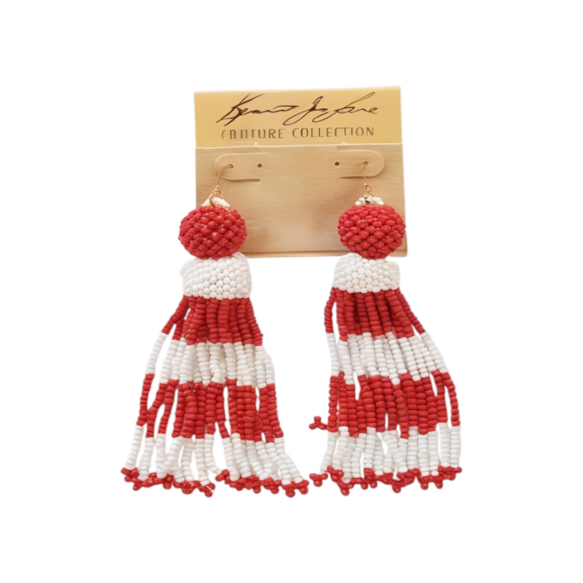 Red & White Beaded Tassel Earring