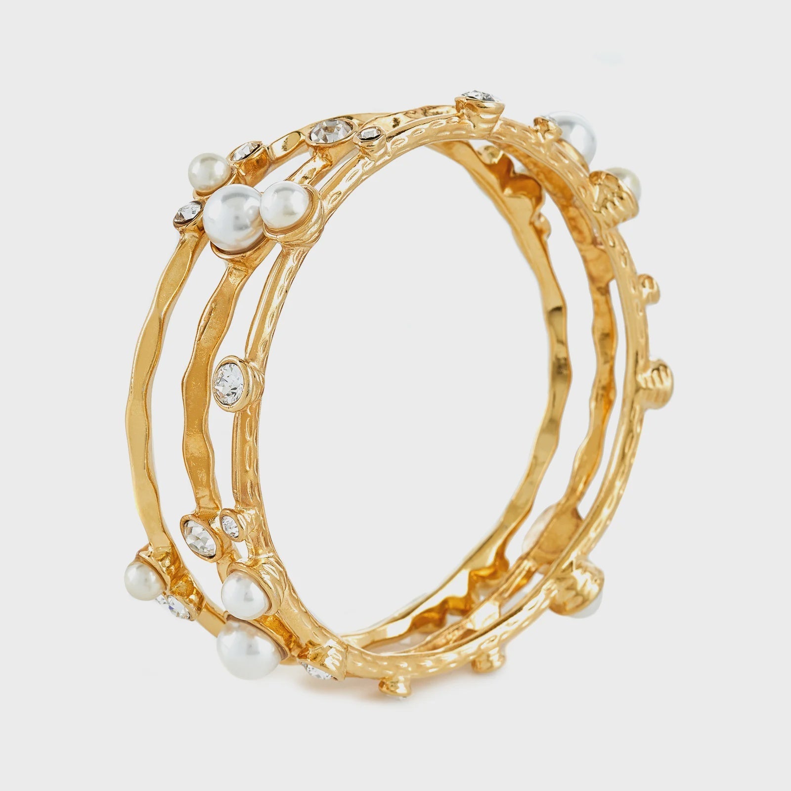 3-Set Bangle w/ Rhinestones + Pearls