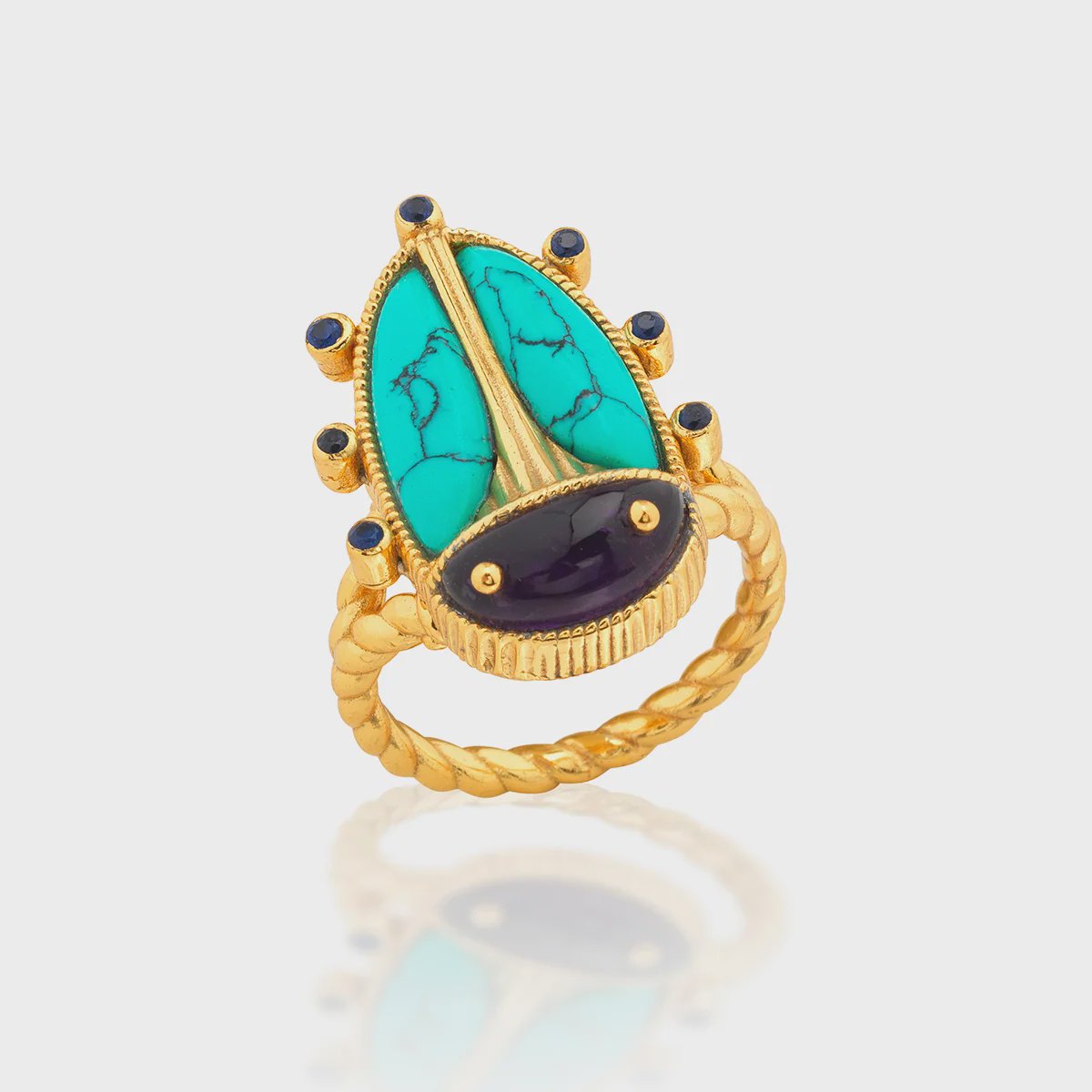 Scarab Grande Ring / Amethyst + Turquoise / Size 9