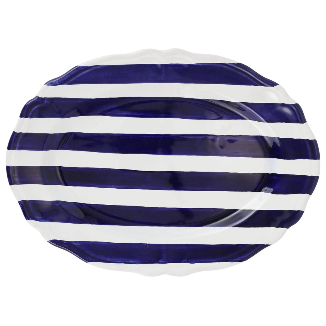 Amalfitina Stripe - Oval Platter, Cobalt