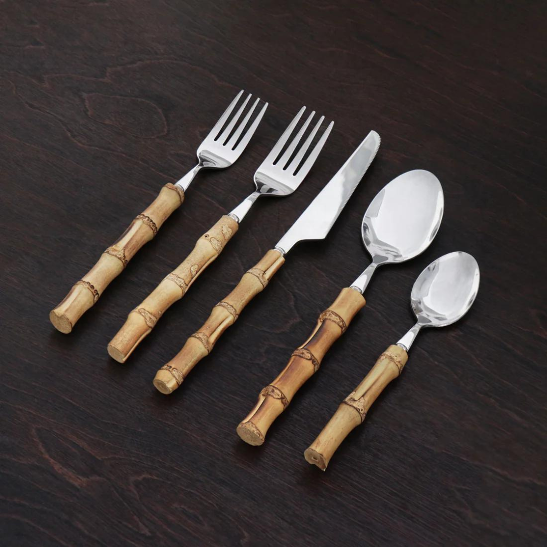 Bamboo Silverware, Set of 5, Silver/Natural