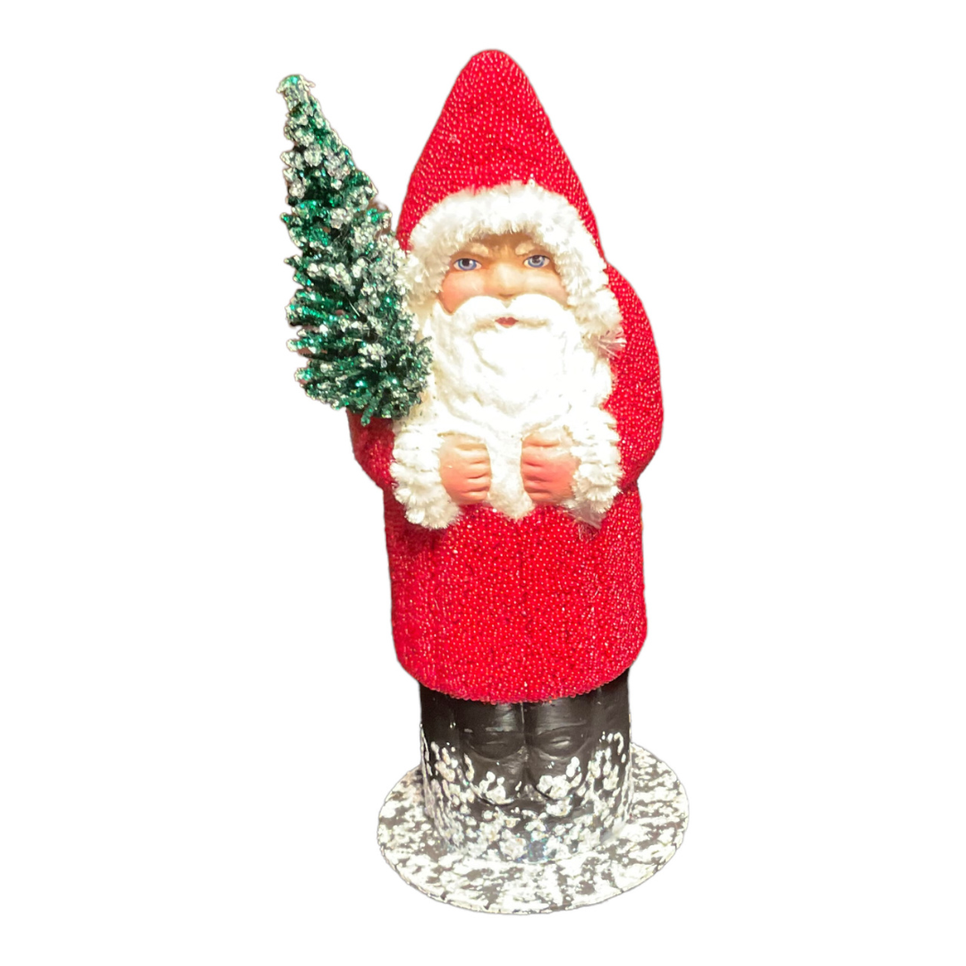 PRE-ORDER Beaded Santa W/ Tree Paper Mache Candy Container