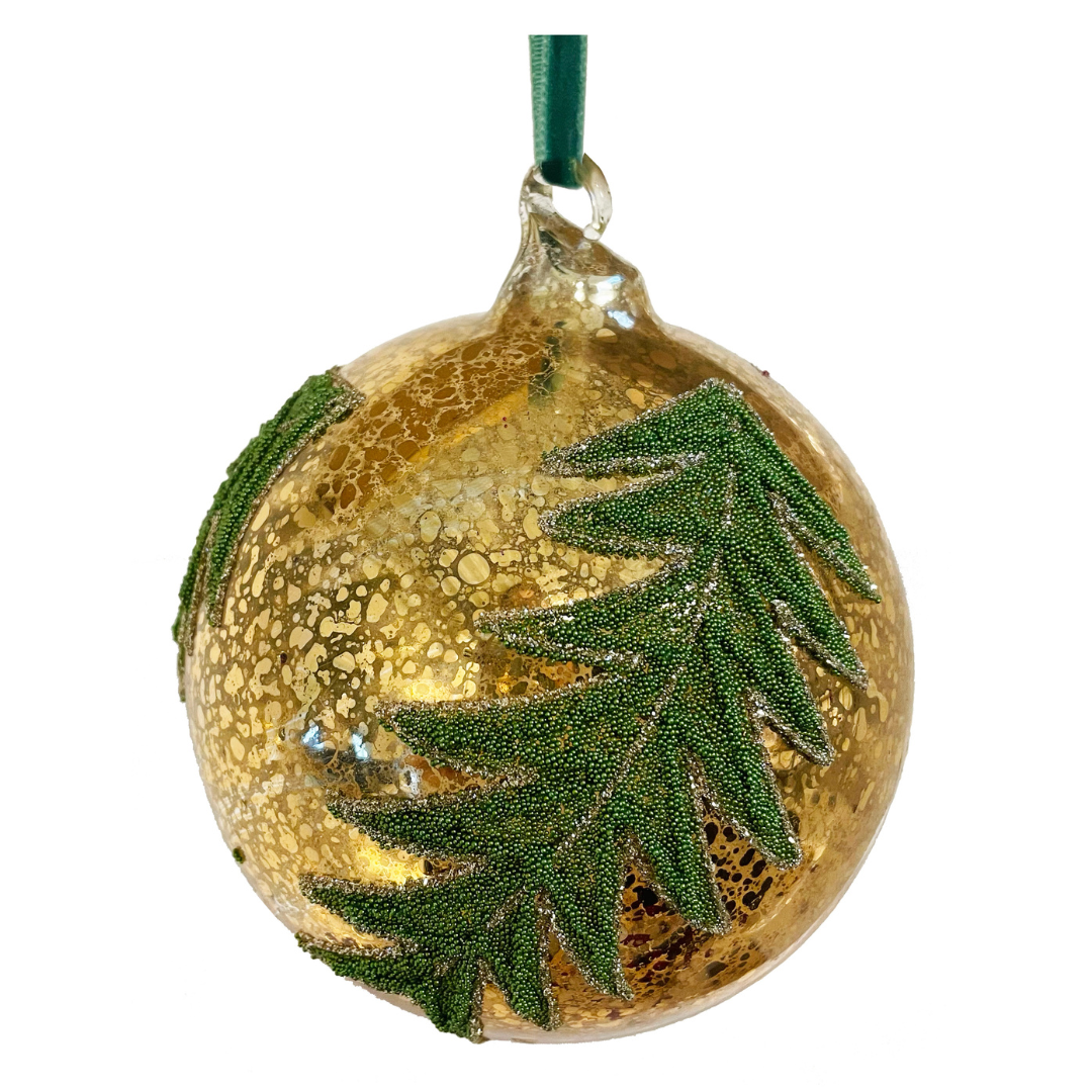 Beaded Tree Glass Ornament, Antique Gold