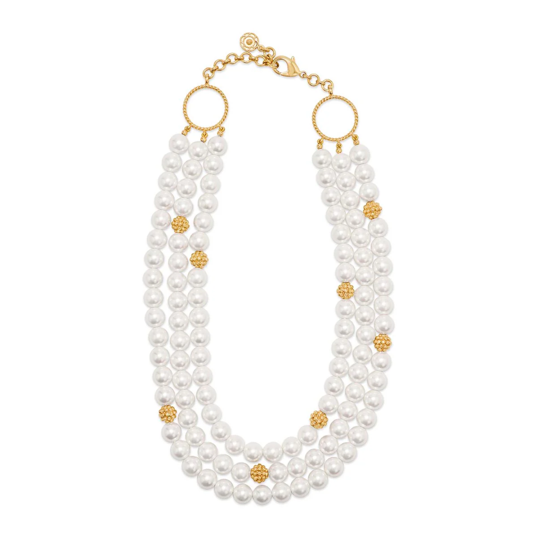 Berry & Bead Triple Strand Necklace, 18" + 2" - Pearl