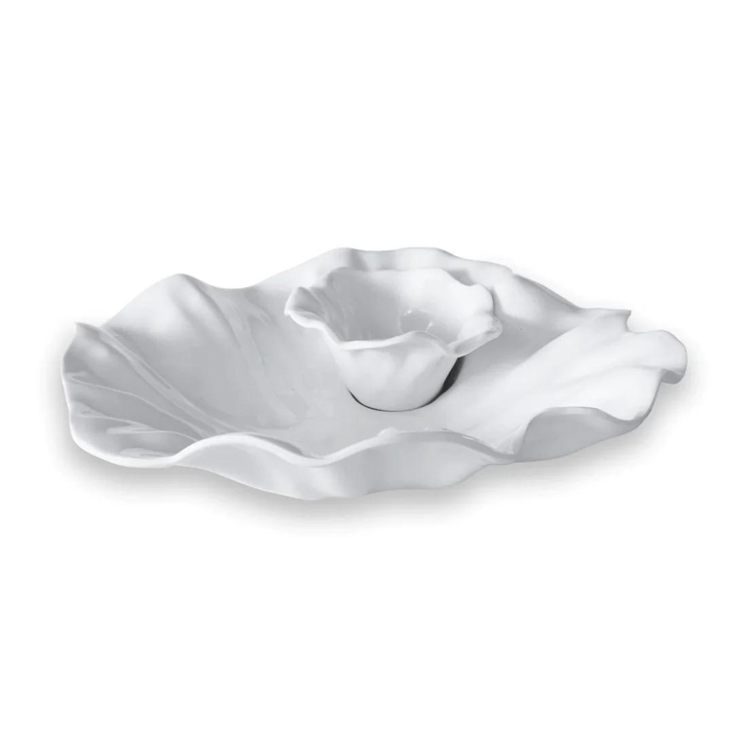 Bloom Chip and Dip Bowl, White, Melamine