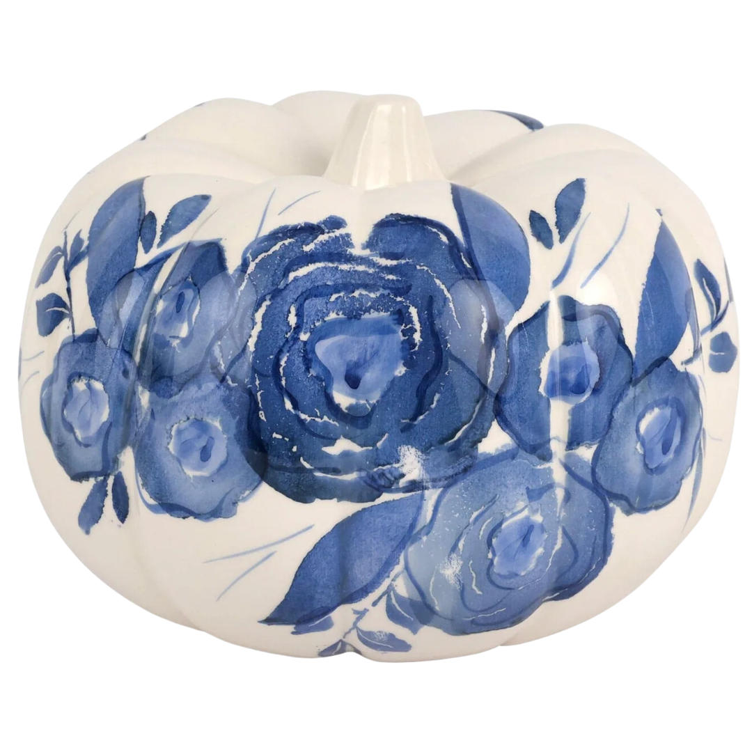 Blue Camellia- Figural Pumpkin, Medium