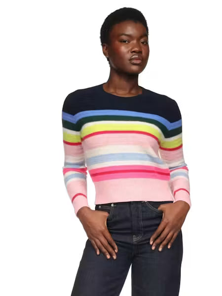 Striped Stitch Maya Crew / Navy Green White Lime Pink
