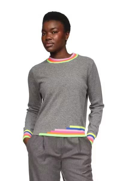 Multi Colored Trim Crew / Mid Grey Neon Yellow Blue Lilac