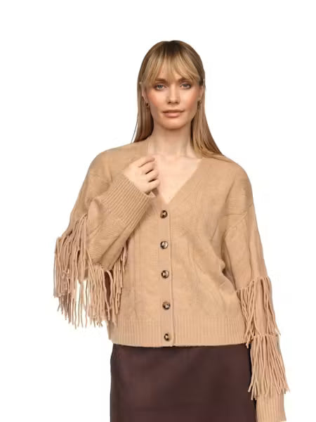 Cable Fringe Cardi / Rice Camel