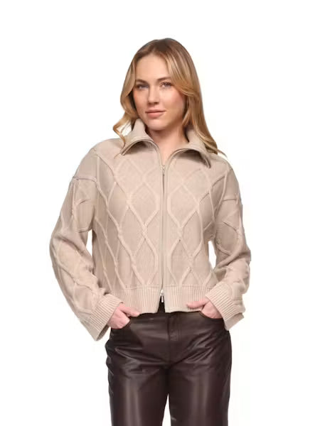 Diamond Cable Zip Through / Latte Marl