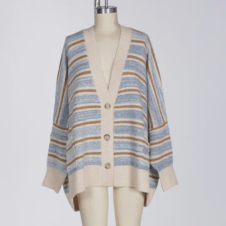 Multi Stripe Oversized Cardigan / Taupe Denim Combo