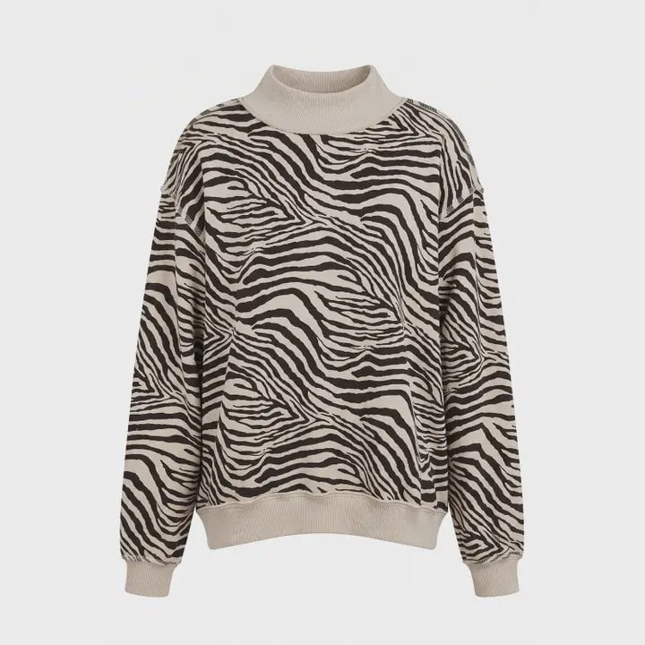 Patterned Mock Neck Sweatshirt / Zebra