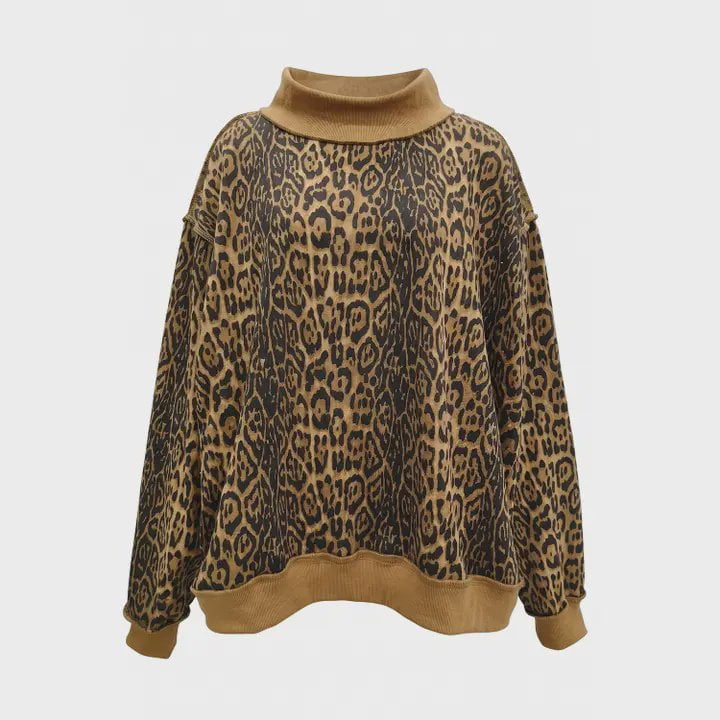 Patterned Mock Neck Sweatshirt / Cheetah