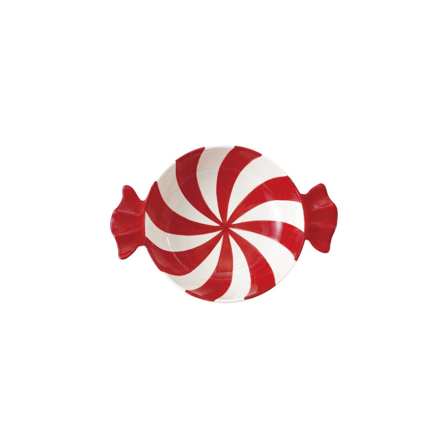 Hand-Painted Ceramic Candy Shaped Bowl, Red & White
