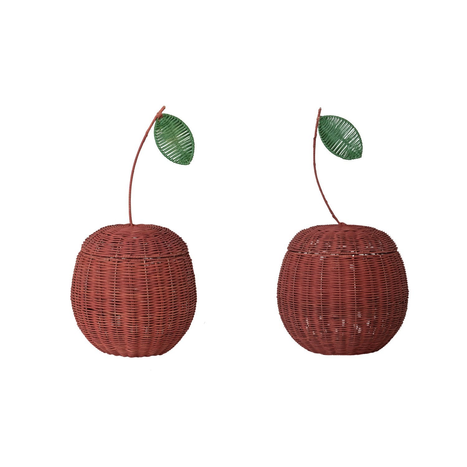 Hand-Woven Rattan Cherry Shaped Baskets with Lid