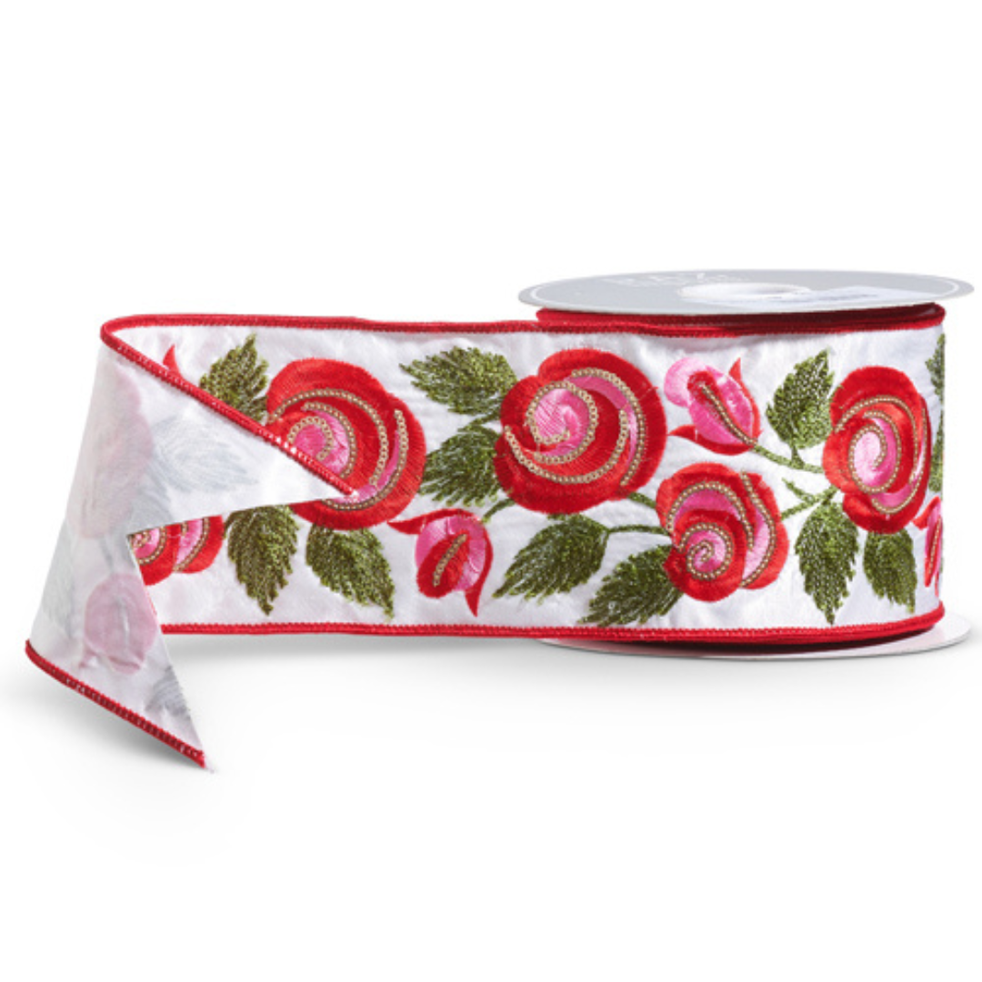 PRE-ORDER Embroidered Roses Ribbon 4" x 10 yd