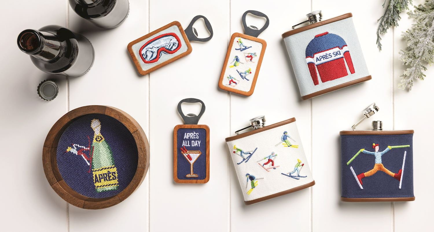 Skier Needlepoint Flask