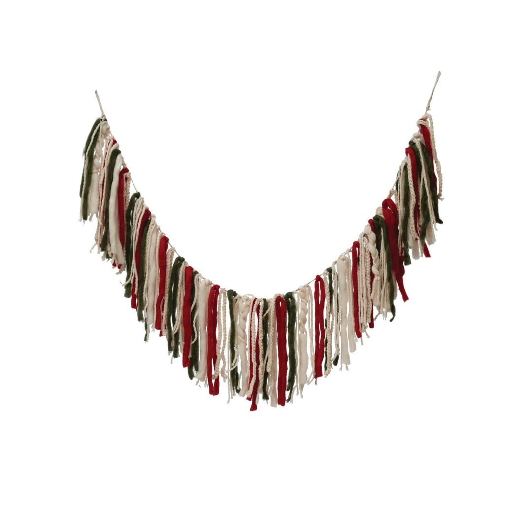 Fabric Tassel Garland, Red, Green & Cream