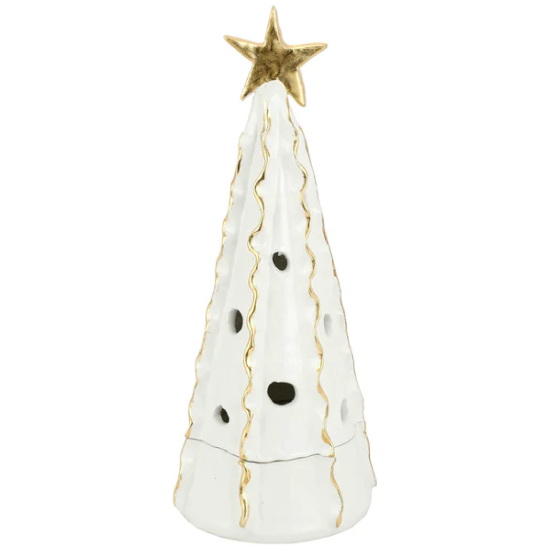 Foresta, White - Large Tree W/ Ribbon & Gold Star