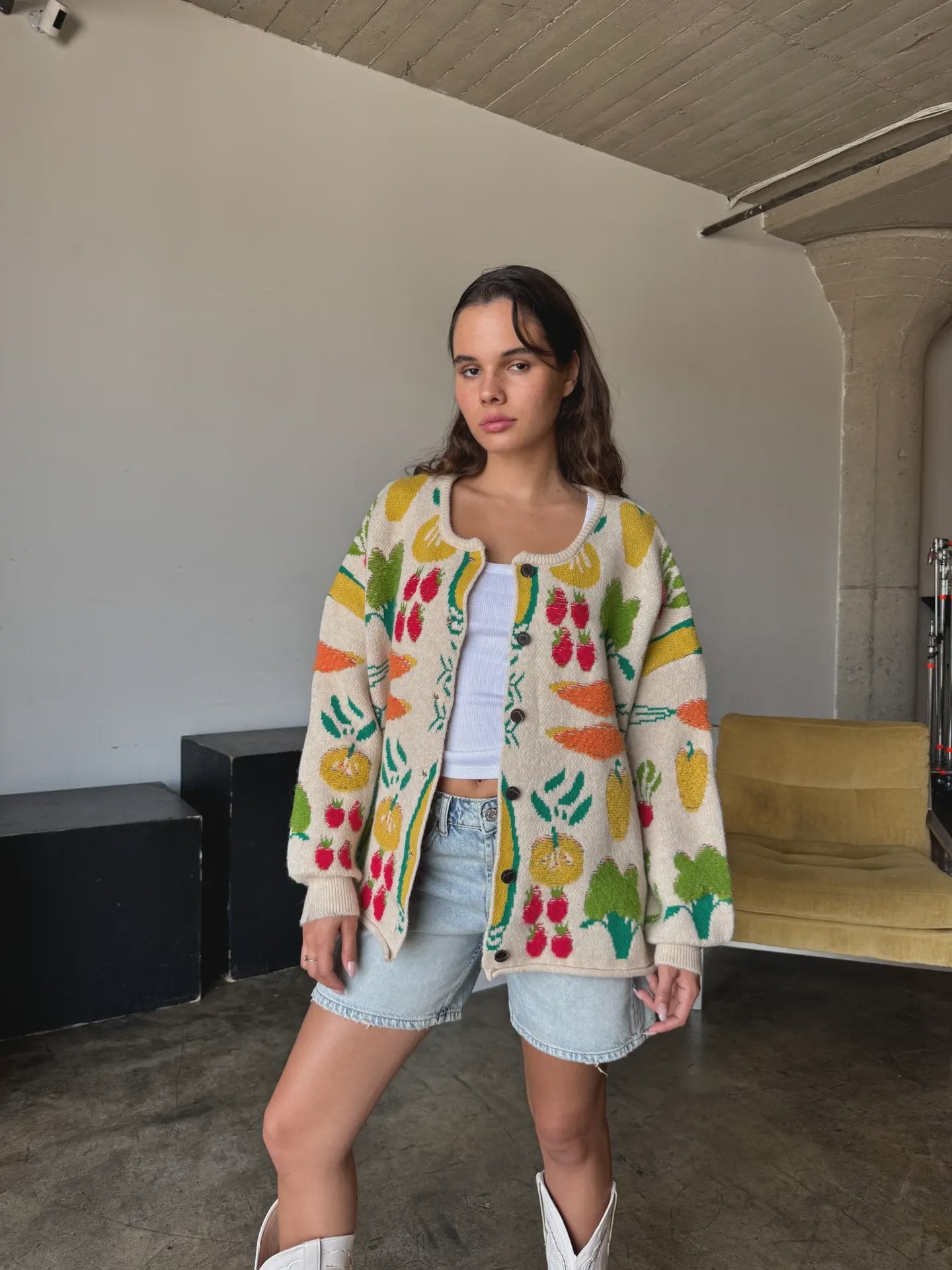 Veggie Patterned Knit Cardigan / Multi