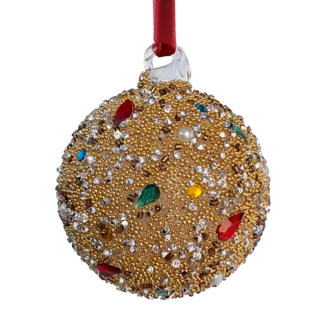 Gem Glass Ornament, Gold, Red, and Green