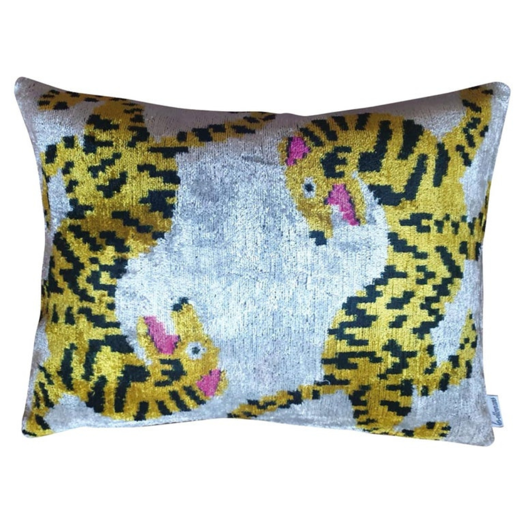 Geometric Tiger Velvet Pillow